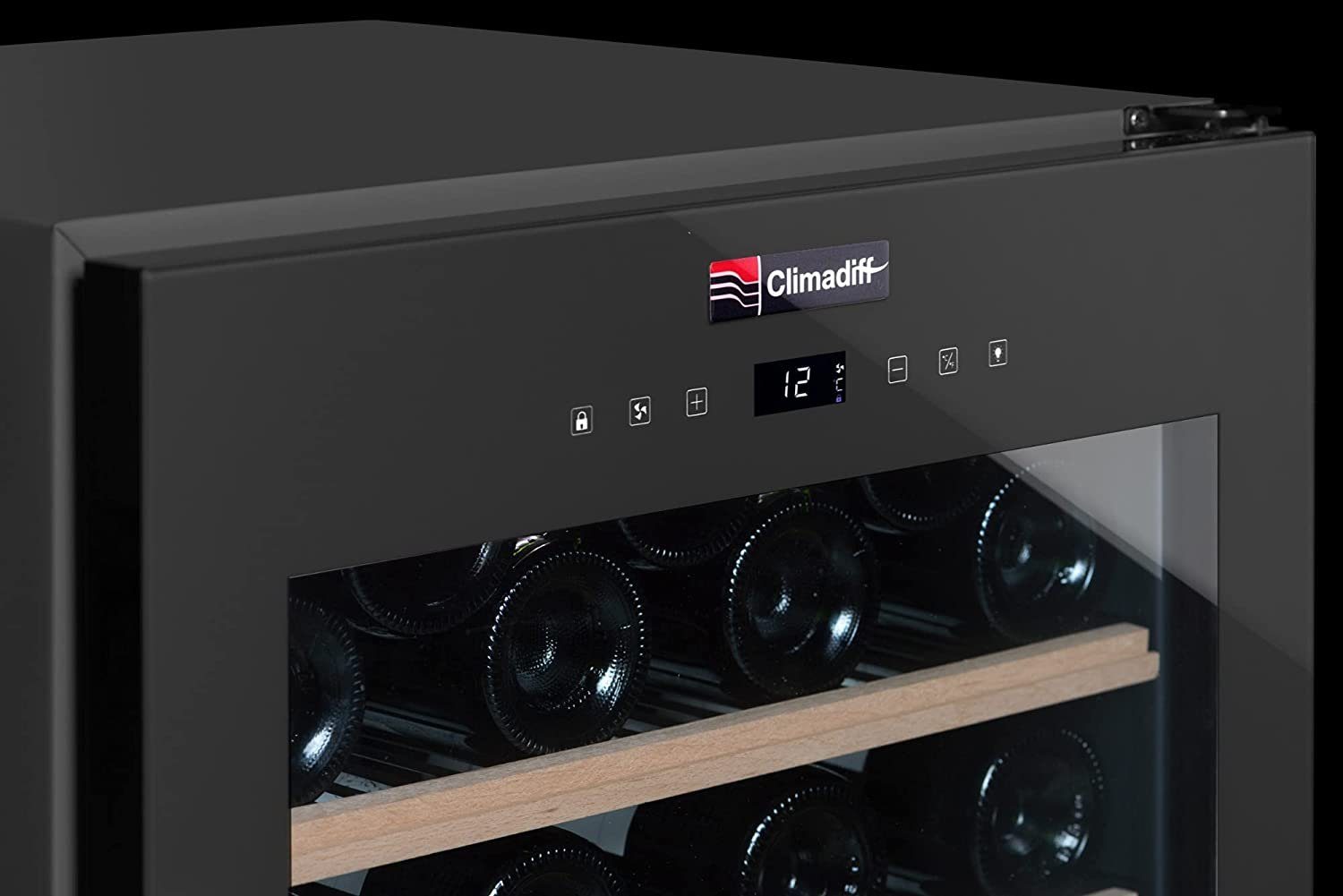 CLIMADIFF Weinkühlschrank CS31B1, Glastür, 31 Flaschen, 60L, Flaschenkühlschrank Kühlschrank, für 31 Standardflaschen á 0,75l,Design Weinkühler, Getränkekühlschrank 62x40x54cm Weinschrank