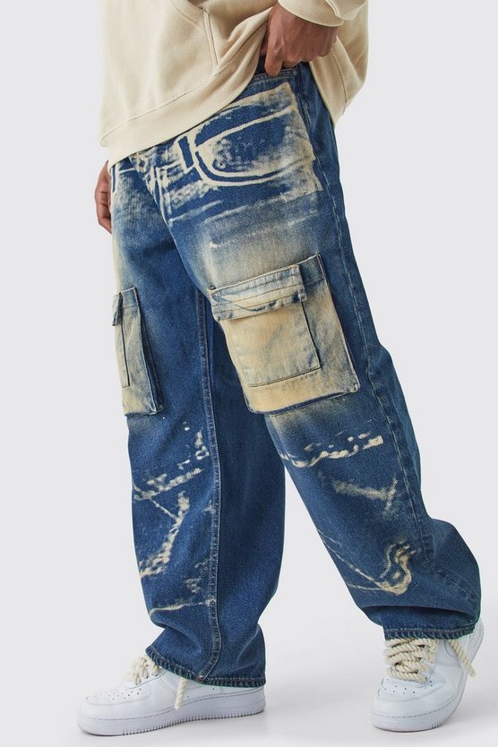 Plus lockere Jeans mit X-Ray Print und Acid-Waschung