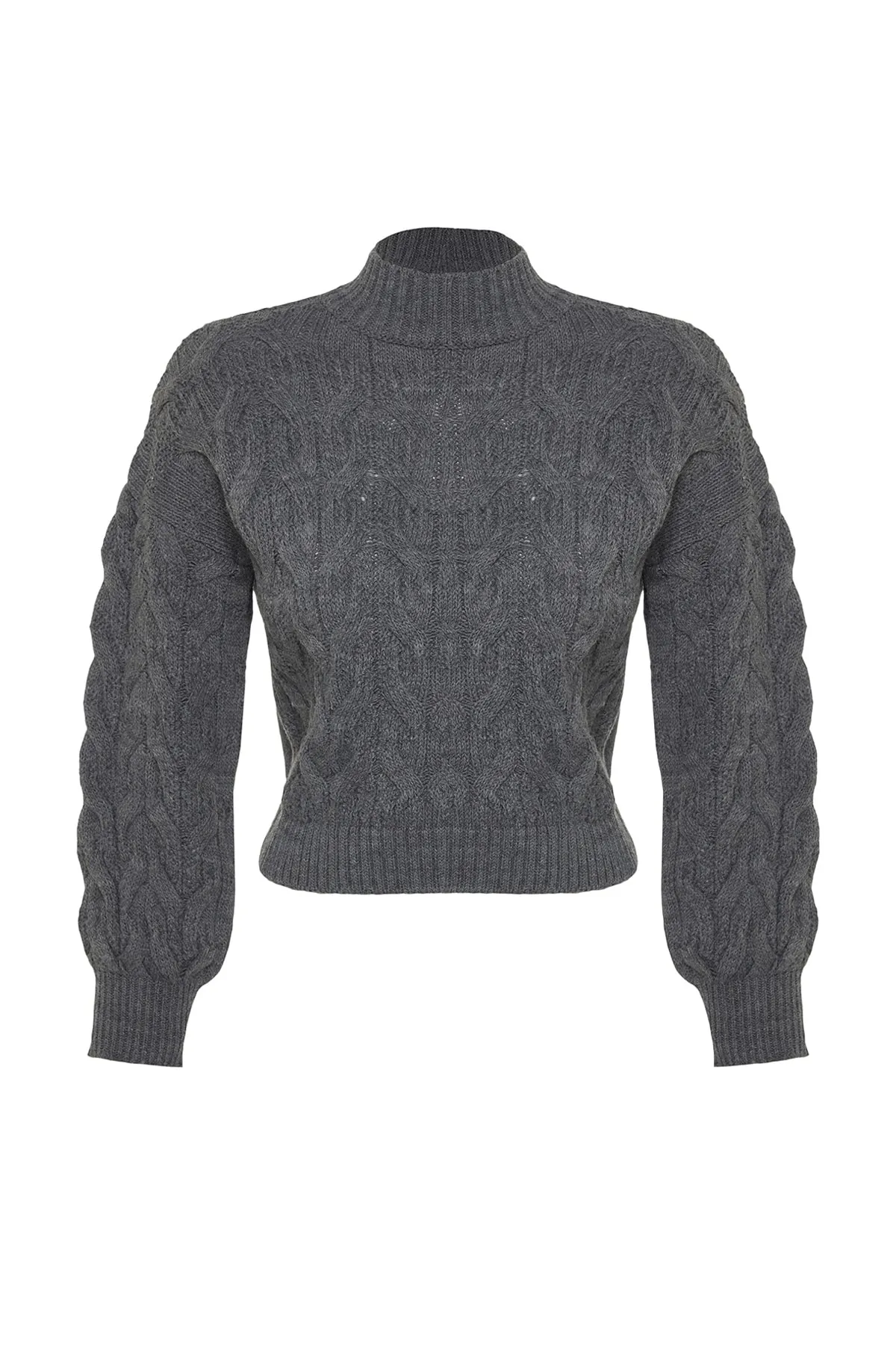 Trendyol Collection  Anthrazitfarbener, kurzer Strickpullover mit Stehkragen TWOAW22KZ1634
