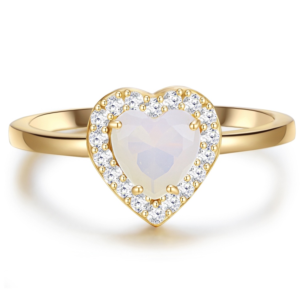 Glanzstücke München Bague en argent Coeur Argent sterling Pierre de lune (synth.) en Or jaune Bague