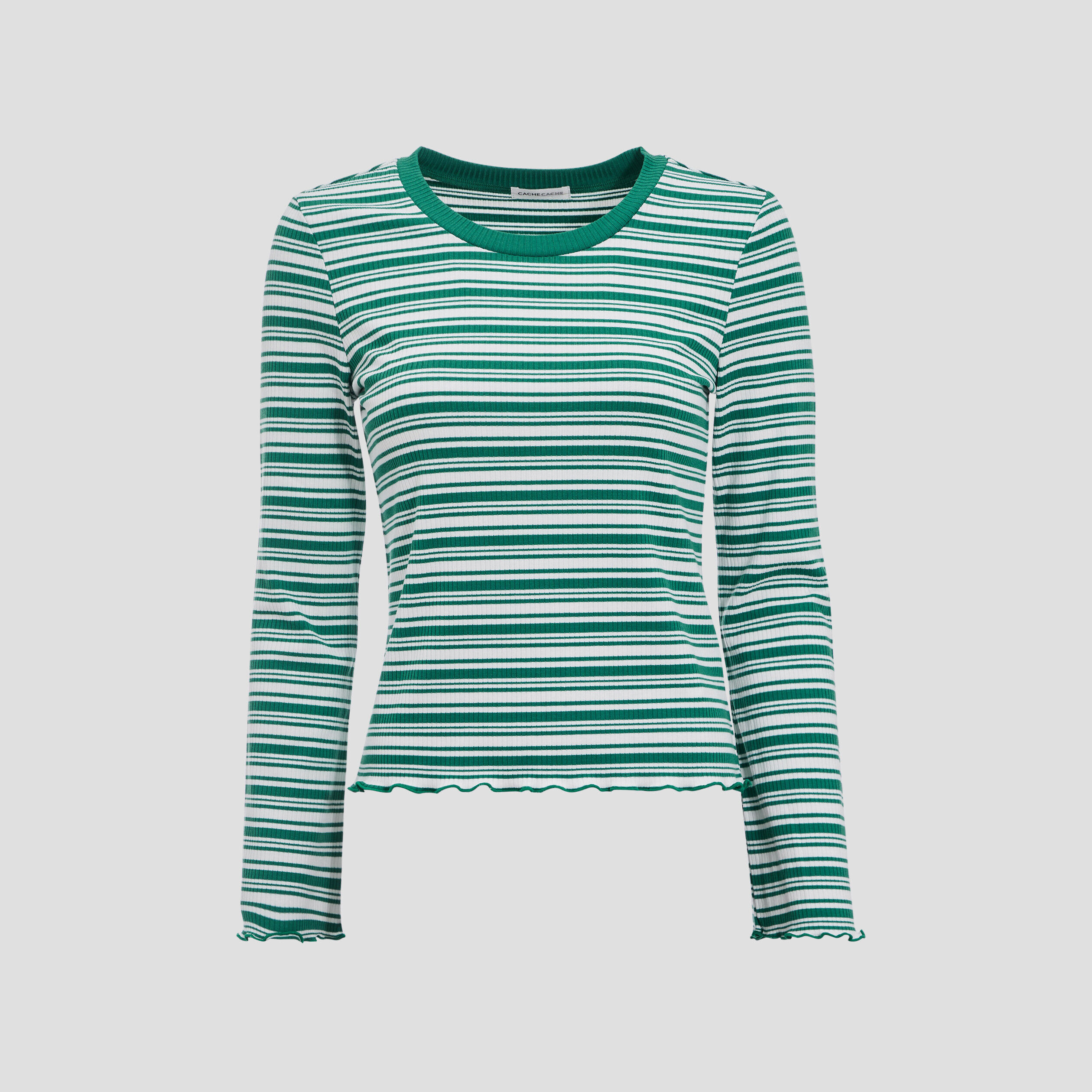 T-shirt manches longues vert femme | Cache Cache