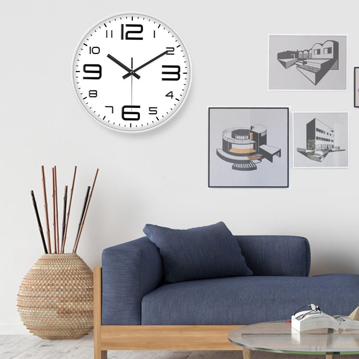 FeelGlad Wanduhr Wanduhr 12 Zoll Ohne Tickgeräusche für Wohnzimmer,Schlafzimmer,Küche