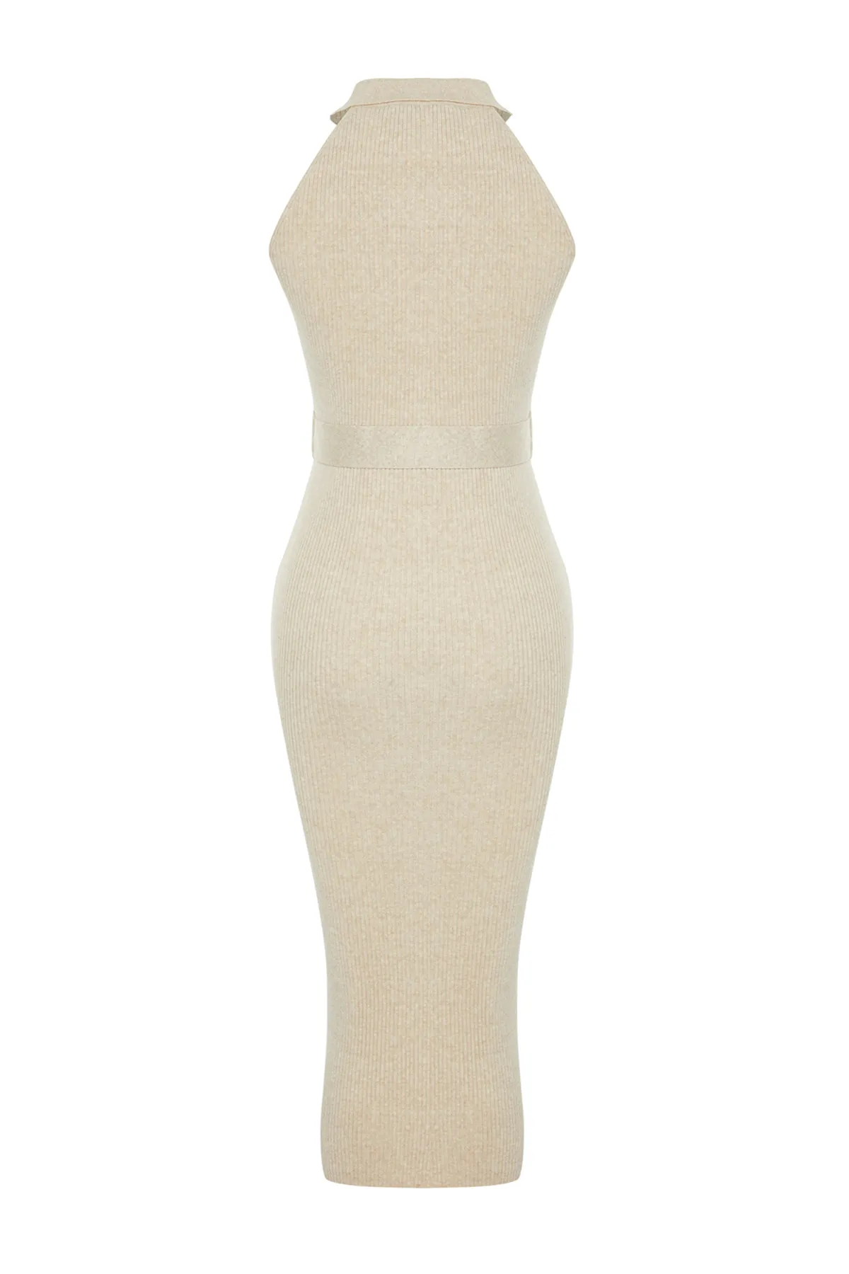 Trendyol Collection  Beiges Strick-Midikleid mit Gürteldetail TWOSS22EL1031
