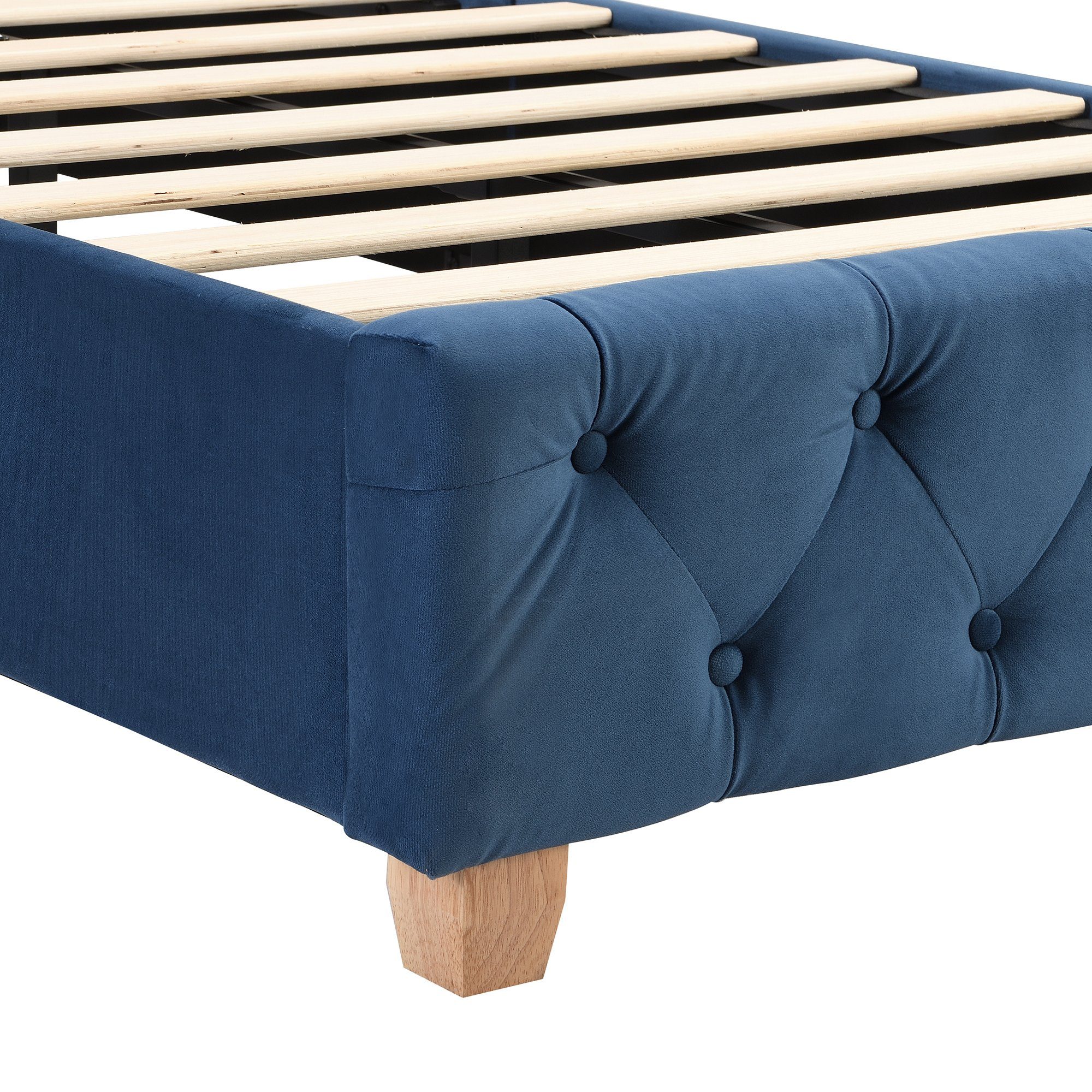 Flieks Polsterbett, Massivholz Einzelbett 90x200cm mit Lattenrost und Polster-Kopfteil