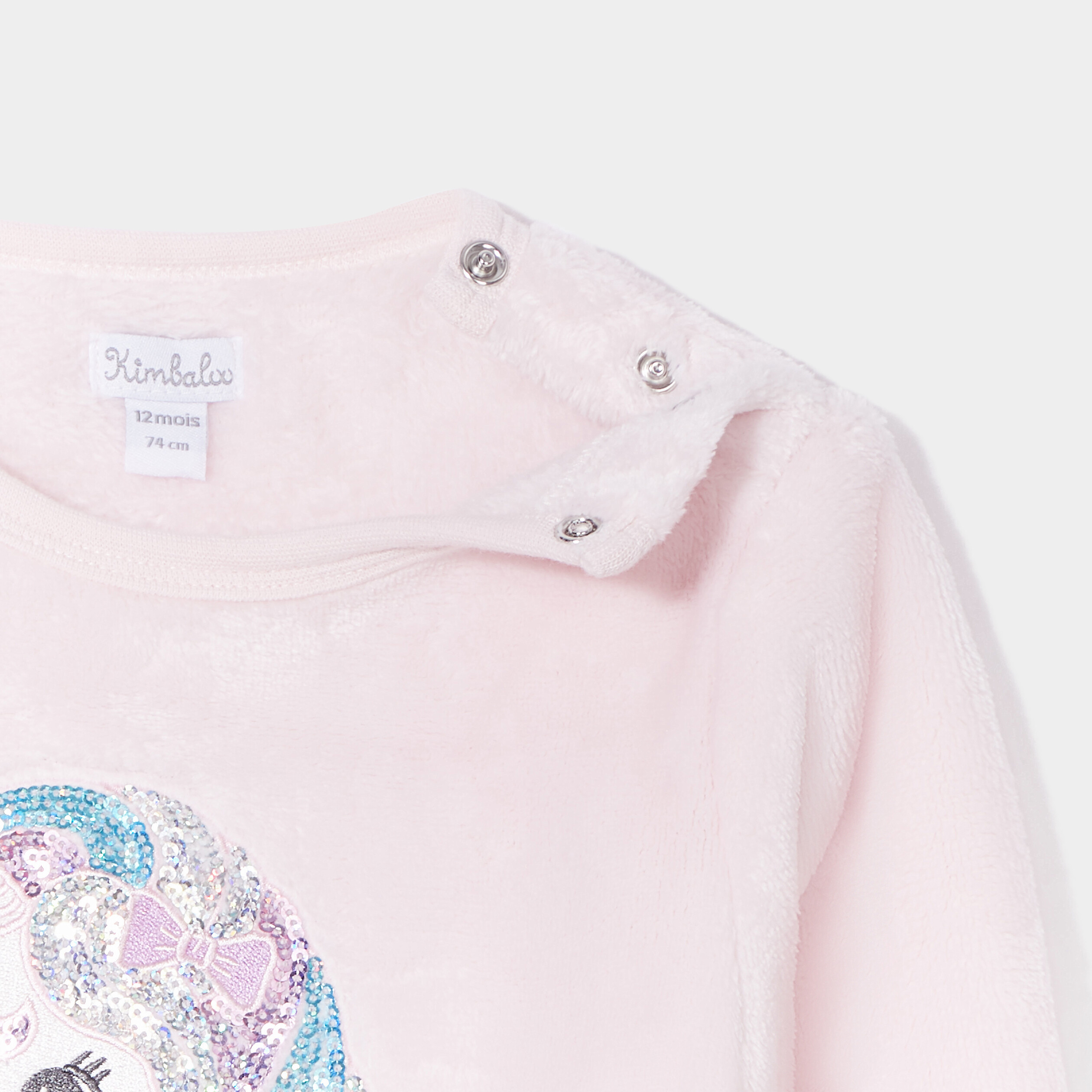 Sweat velours à sequins boutonné rose clair bébé fille | La Halle