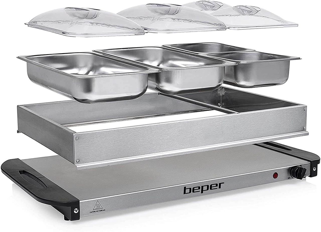 beper BEPER P101TEM001 Buffetwärmer aus Stahl/Kunststoff Grau metallic Essenswärmer Warmhalter Chafing Dish