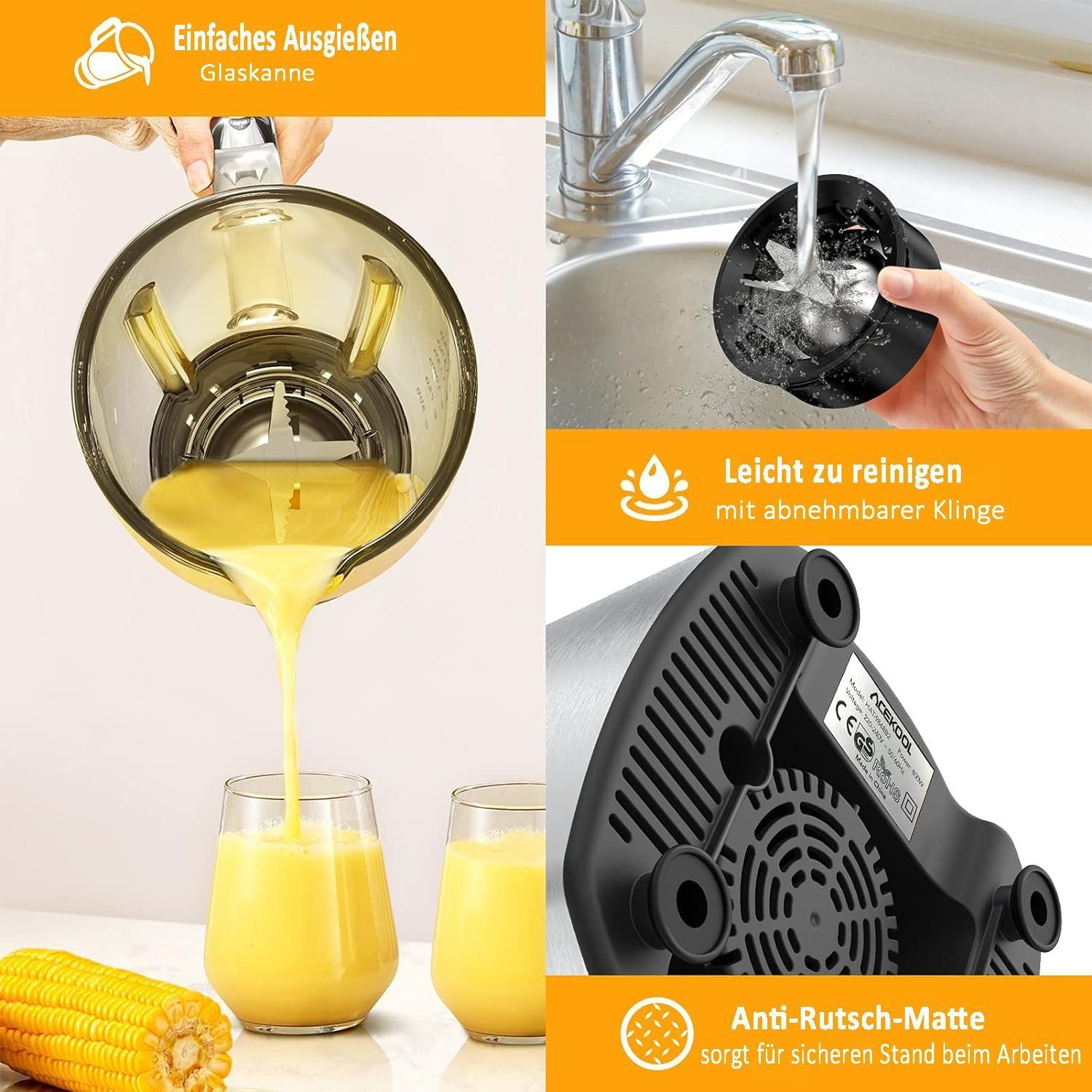 Mutoy Standmixer Standmixer Mixer Smoothie Maker mit 1,5 L Mixbehälter, Standmixer Hochleistungsmixer mit 6 Klingen