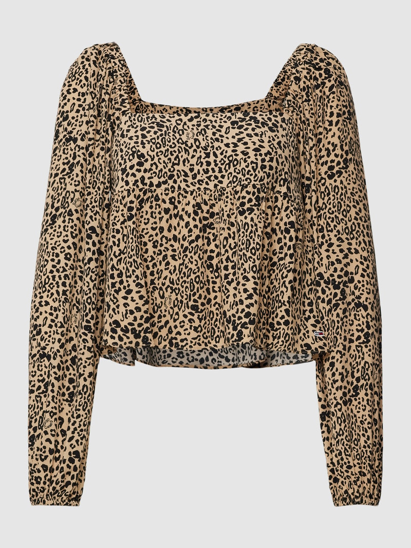 Cropped Bluse mit Animal-Print in mittelbraun