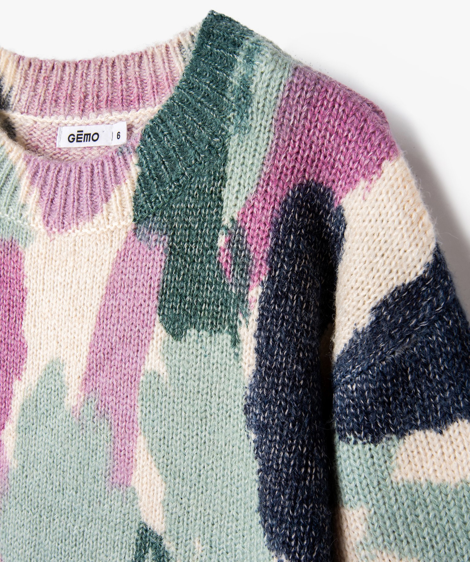 Pull fille en grosse maille imprimée bleu | GEMO