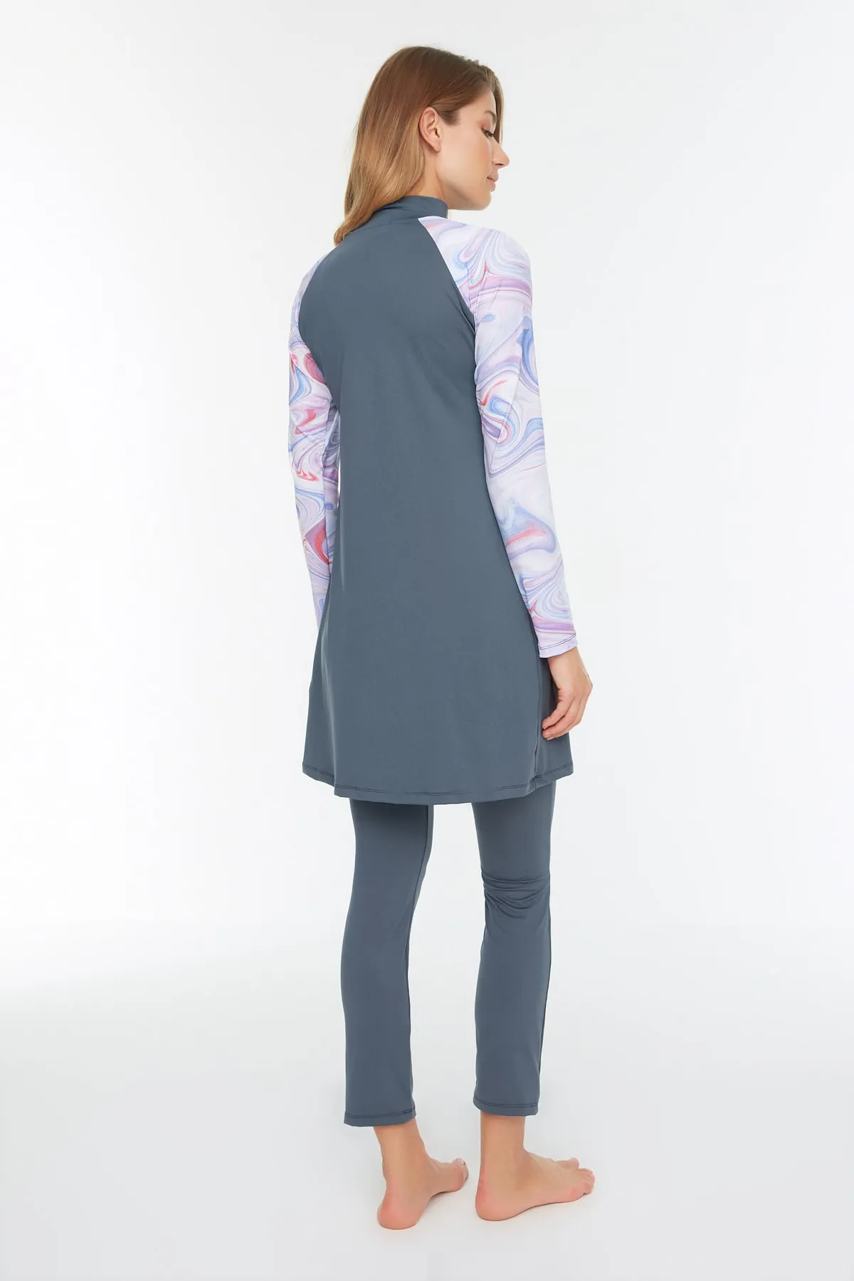 Trendyol Modest  3-teiliges graues Langarm-Surf-Badeanzug-Set - TCTSS22CF0021