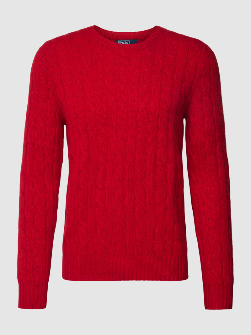 Kaschmirpullover mit Zopfmuster in rot