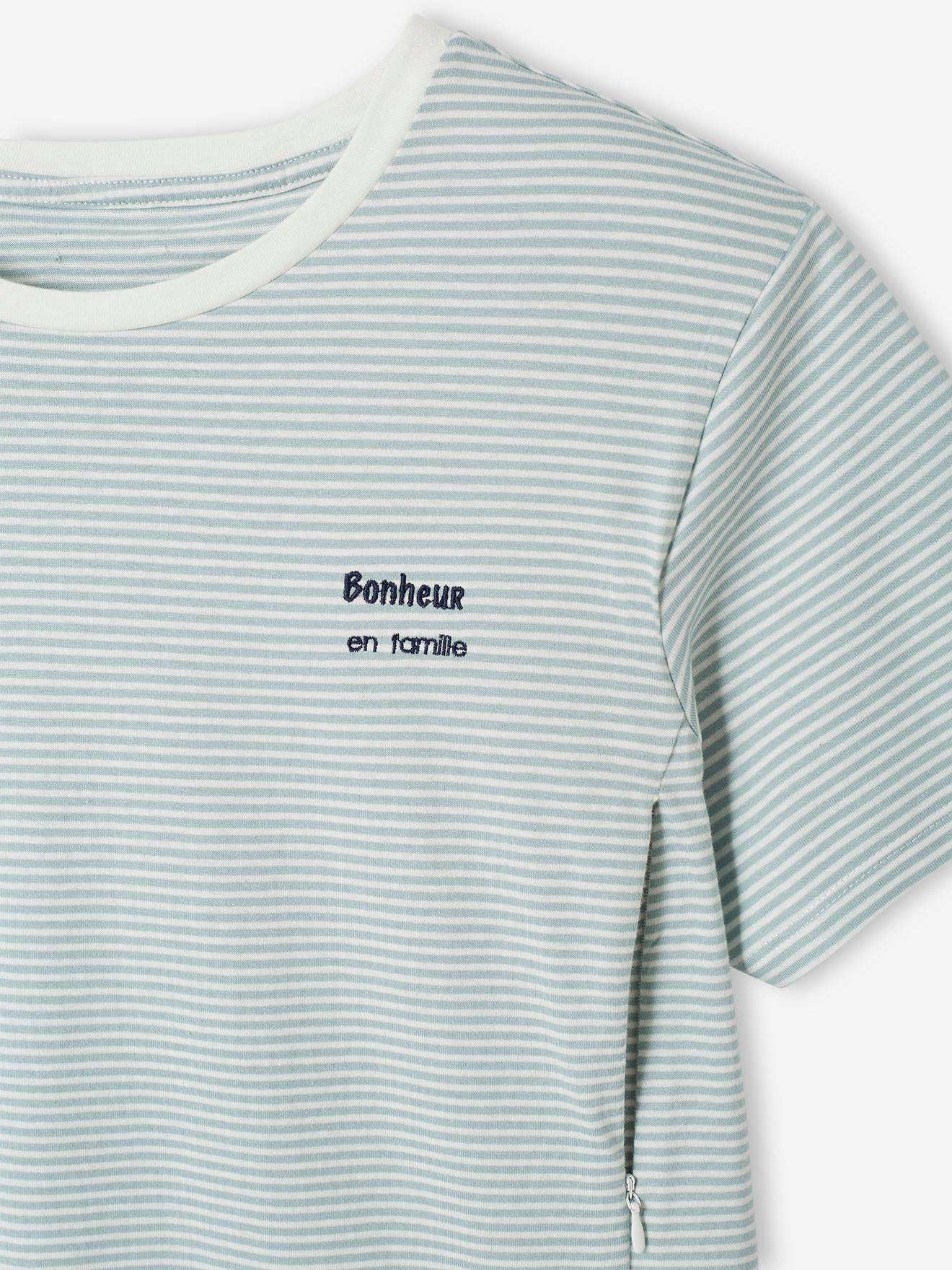 T-shirt rayé grossesse et allaitement en coton personnalisable rayé rouge