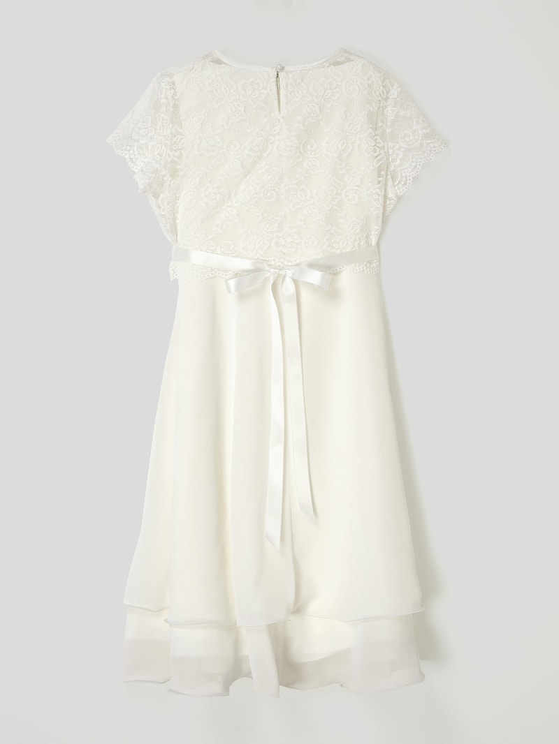 Kommunionskleid aus Spitze und Chiffon in ecru