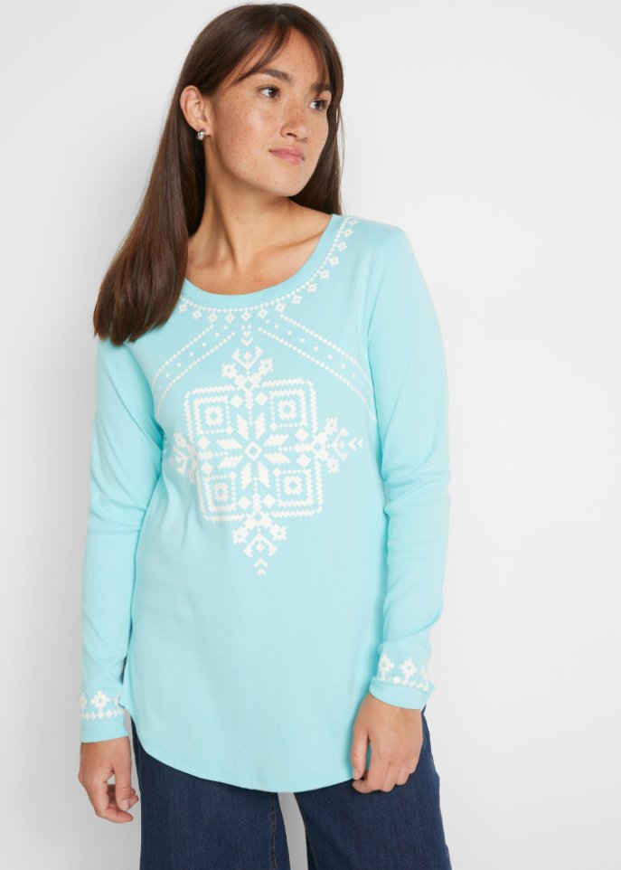 Baumwollripp-Langarmshirt mit Norwegermotiv
