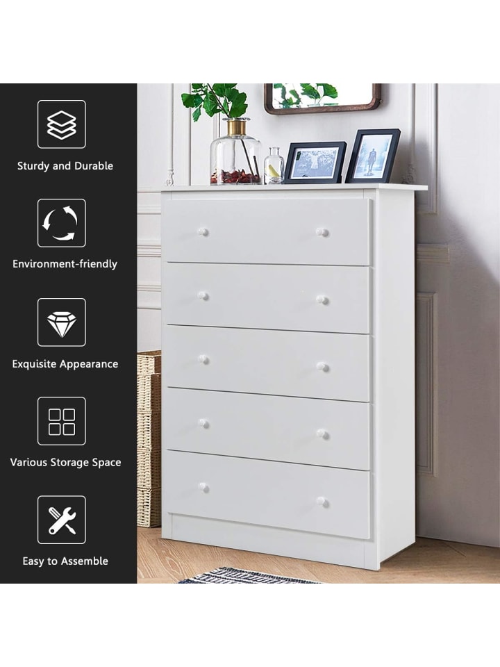 COSTWAY Sideboard mit 5 Schubladen 115cm in Weiß günstig kaufen onesize