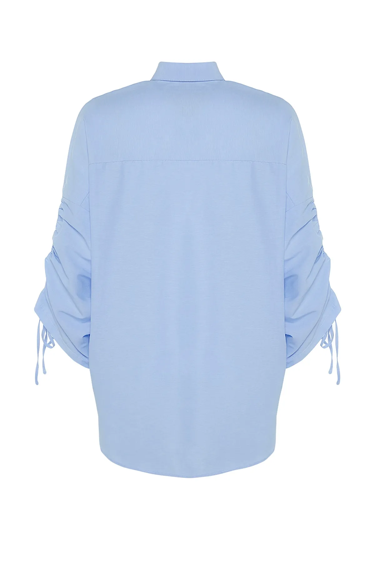 Trendyol Modest  Hellblaues Hemd aus gewebter Baumwolle mit verstellbaren Ärmeln und Kordelzug TCTSS23TG00011
