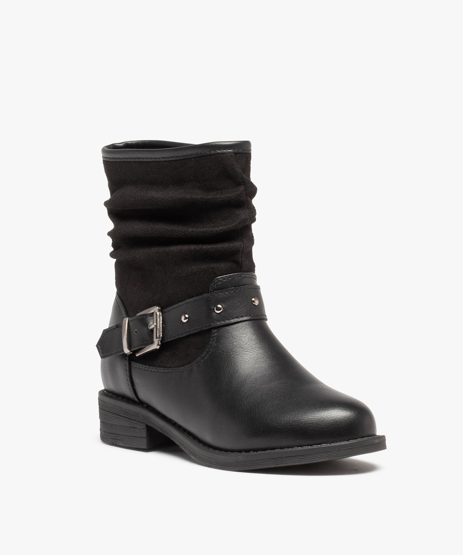 Boots fille unies style rock à bride ornée de clous noir | GEMO