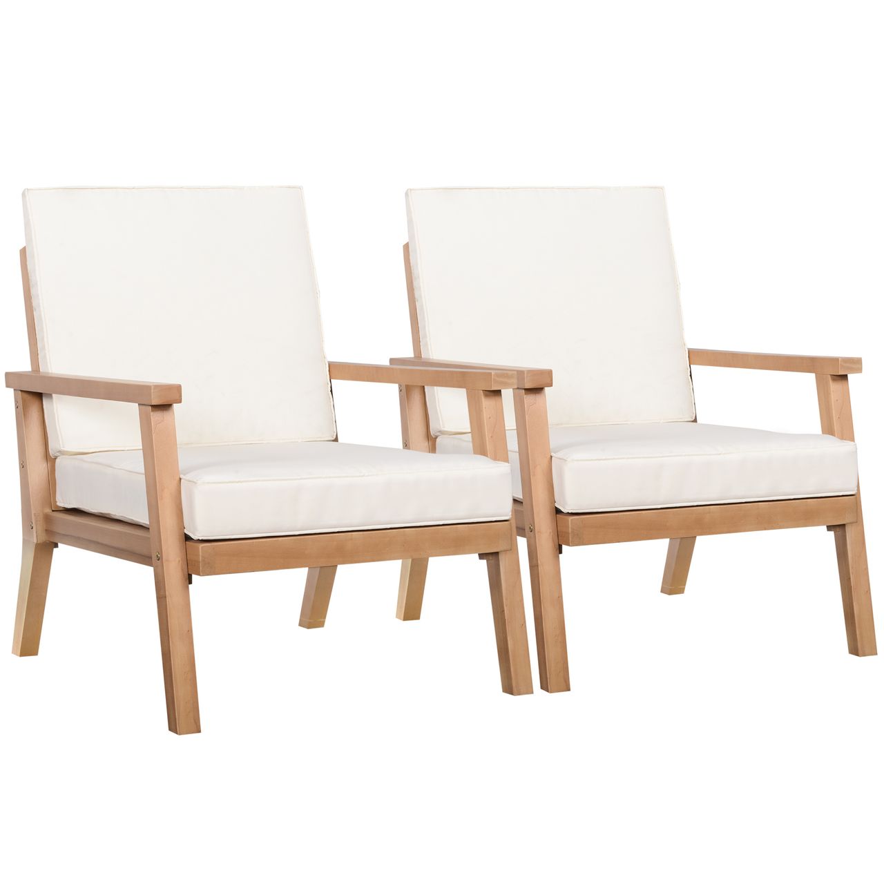 Outsunny 2er-Set Gartenstühle mit Kissen Gartensessel Set Gartenstuhl aus Pappelholz Gartenmöbel Holzstuhl Balkonstuhl Terrassenstuhl Braun Beige 66 x 77,5 x 74,5 cm
