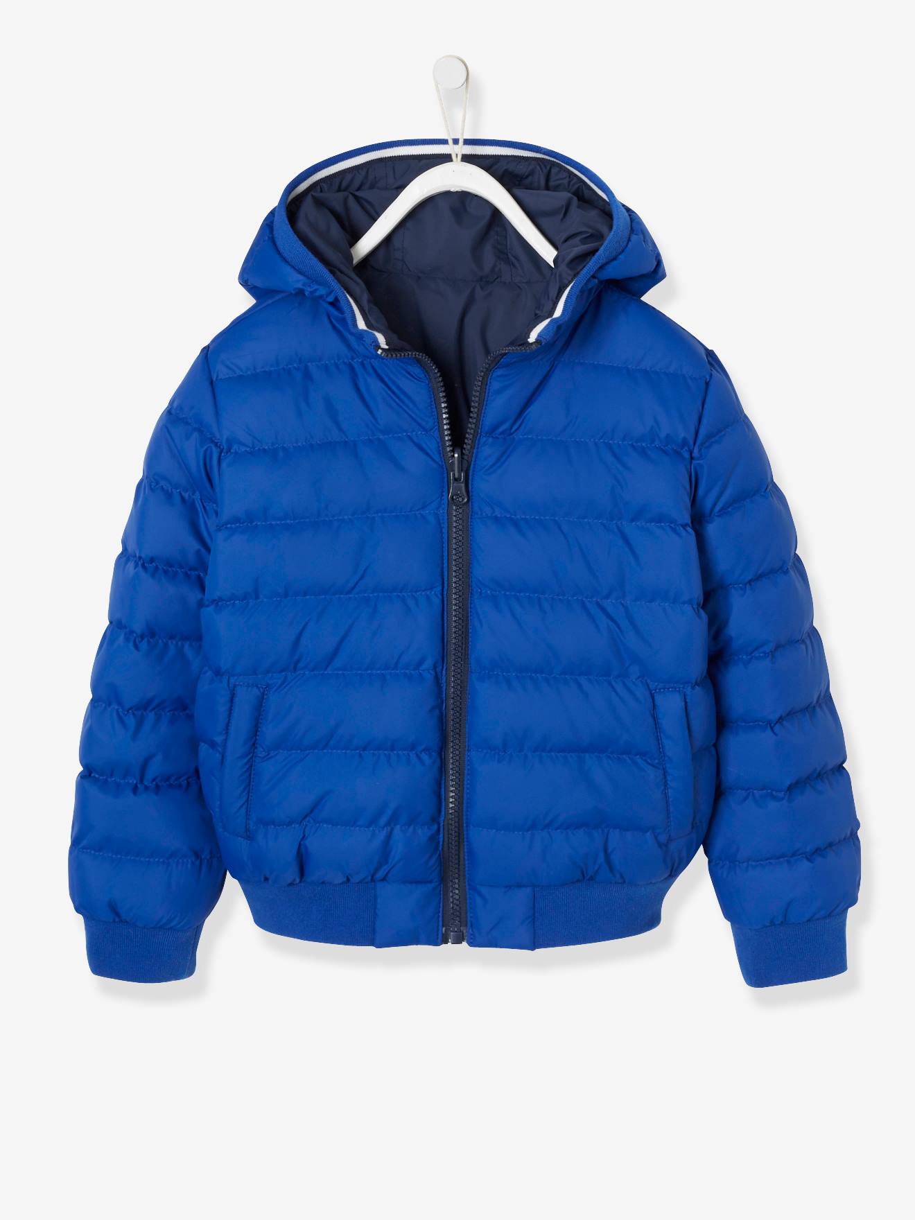 Blouson doudoune garçon réversible marine grisé