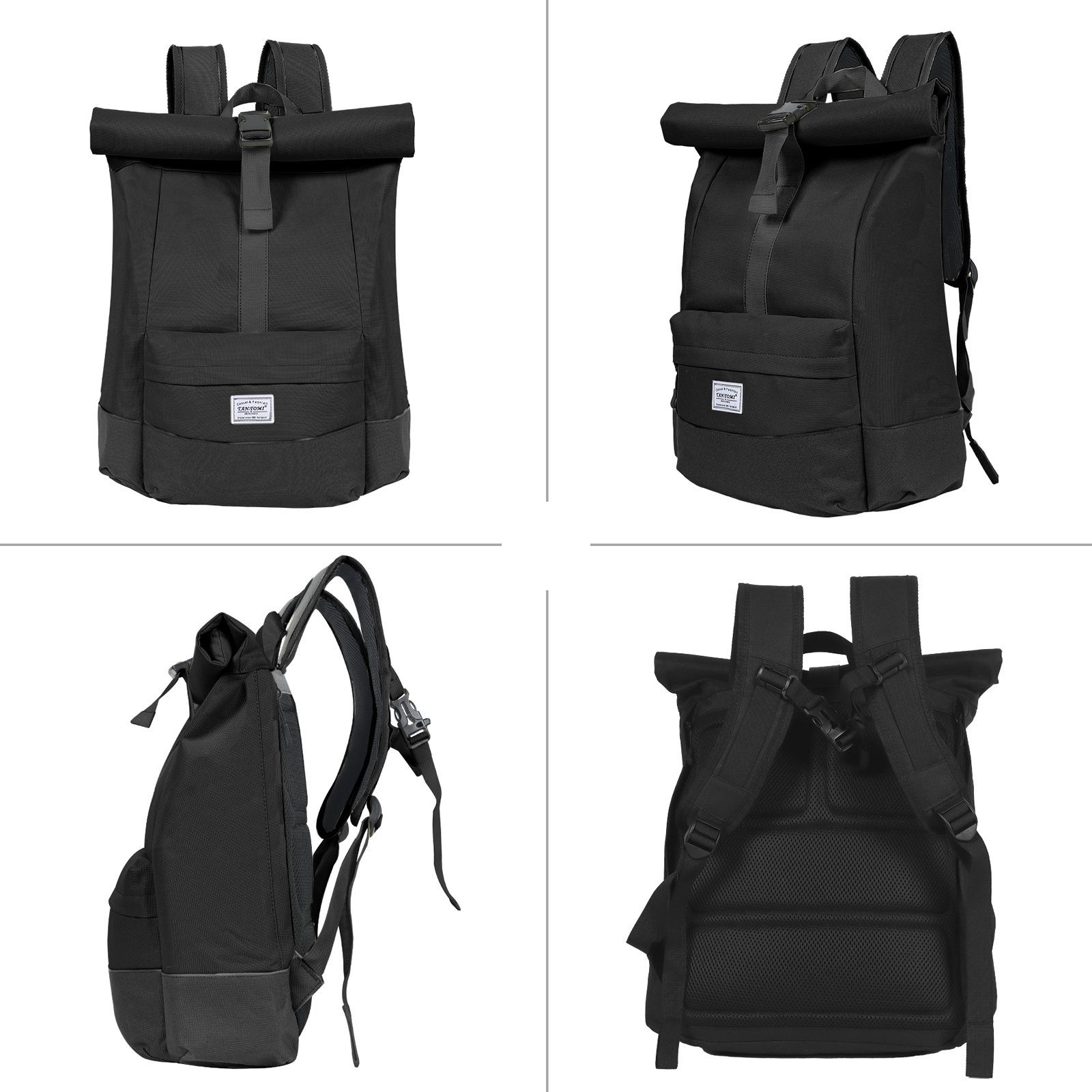 TAN.TOMI Freizeitrucksack Arbeitsrucksack Groß Damen lässiger Rolltop Rucksack Herren Backpack, mit Laptopfach bis 15,6 zoll, Modern Rolltop Daypack