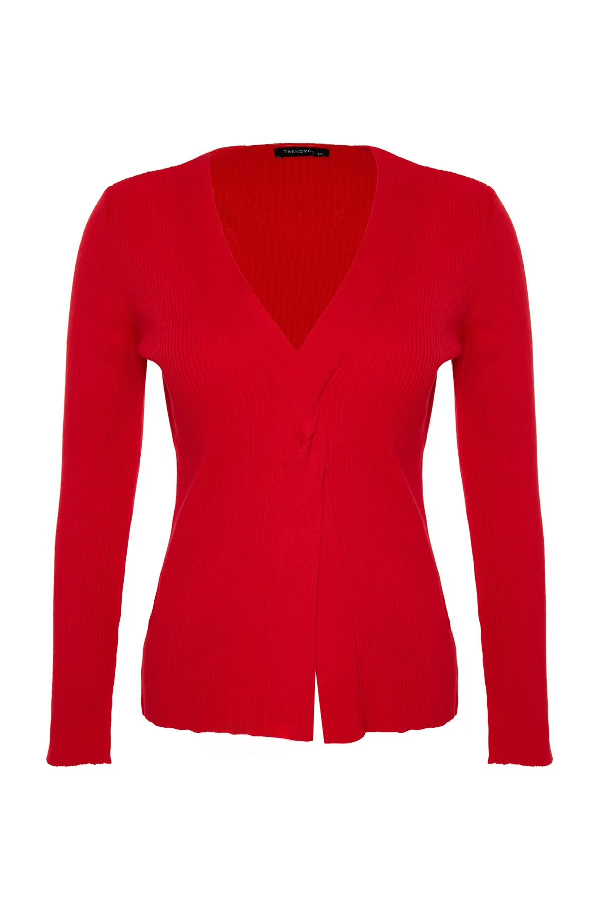 Trendyol Curve  Roter Strickpullover in großen Größen TBBAW24AN00101