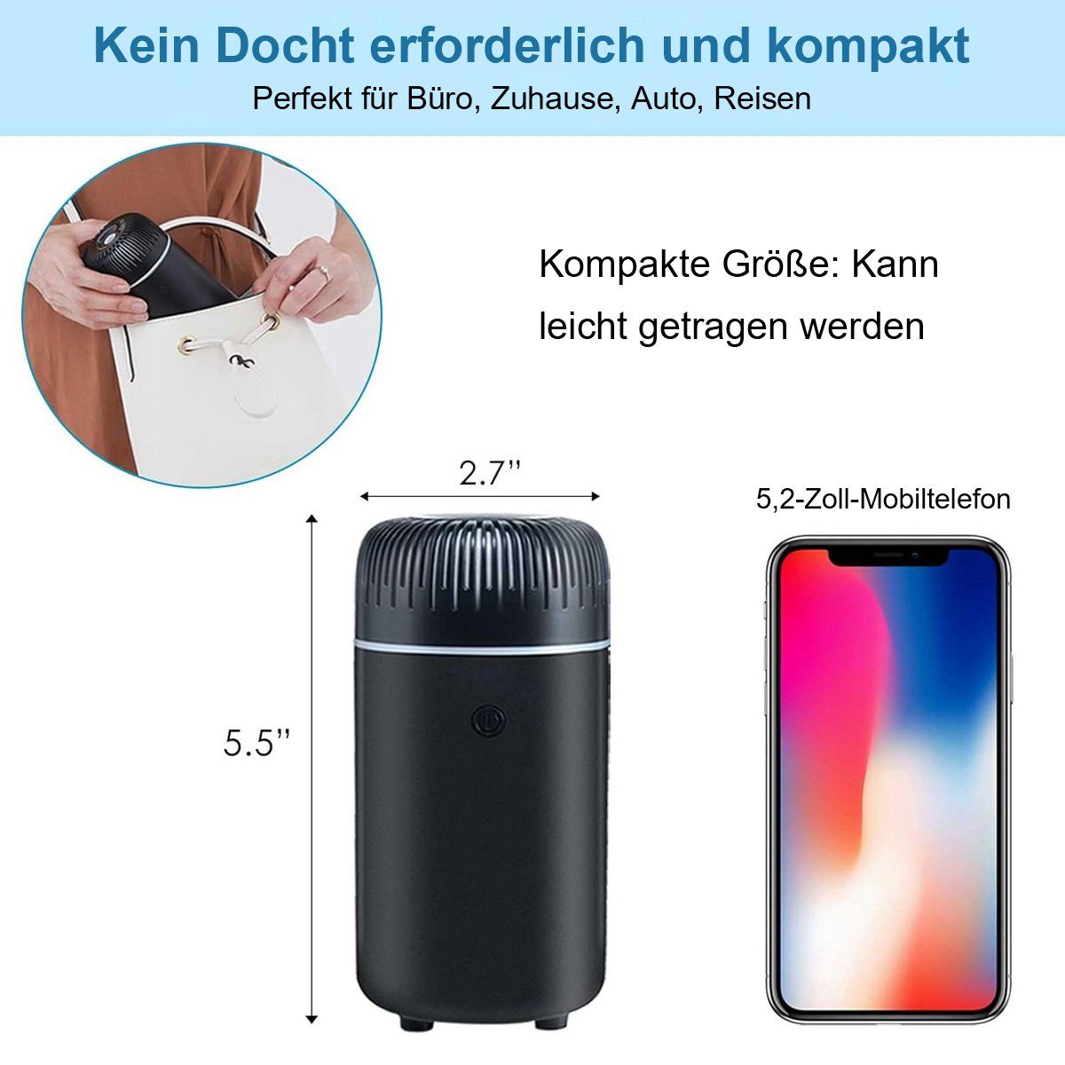 götäzer Diffuser Autodiffusor -Luftbefeuchter Aromatherapie ätherischer Öldispergierer, USB -Ladung, cool, mini tragbar, für Autos und Familienbüros geeignet