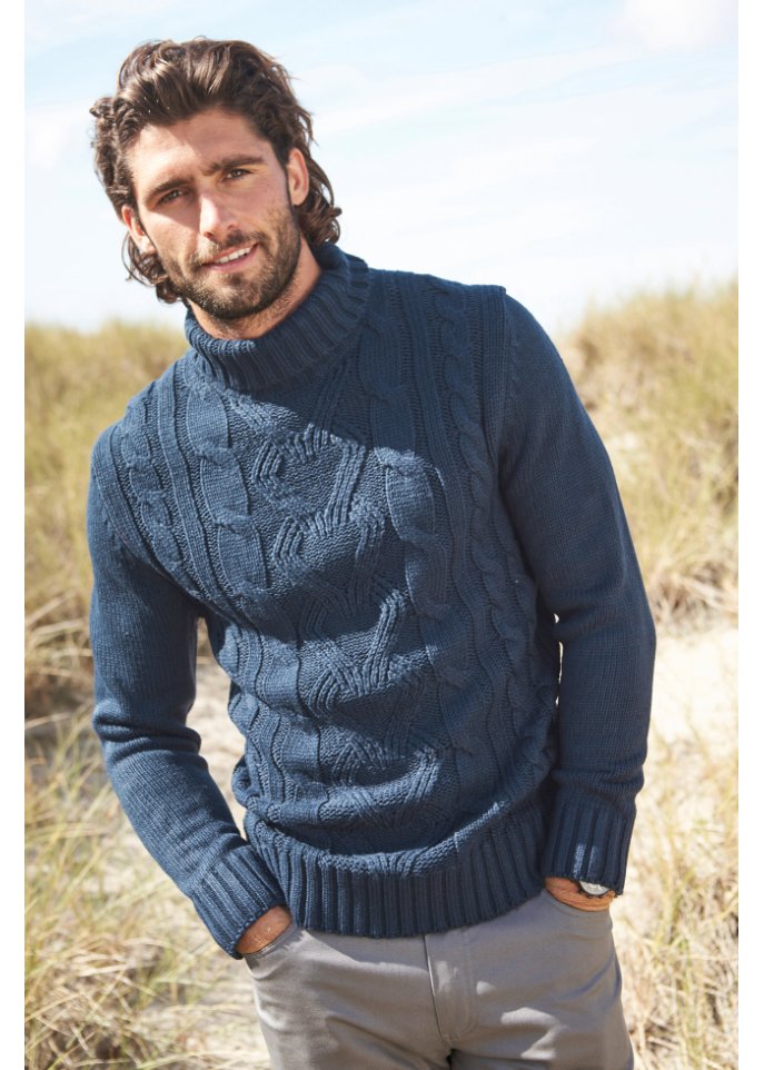 Rollkragenpullover mit Zopfmuster