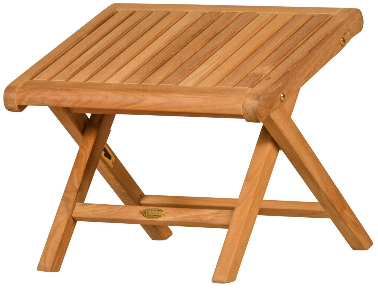 Kai Wiechmann Fußhocker Premium Teak Fußbank 50 x 42 cm als wetterfester Holzhocker, verstellbare und unbehandelte Fußstütze aus Teak