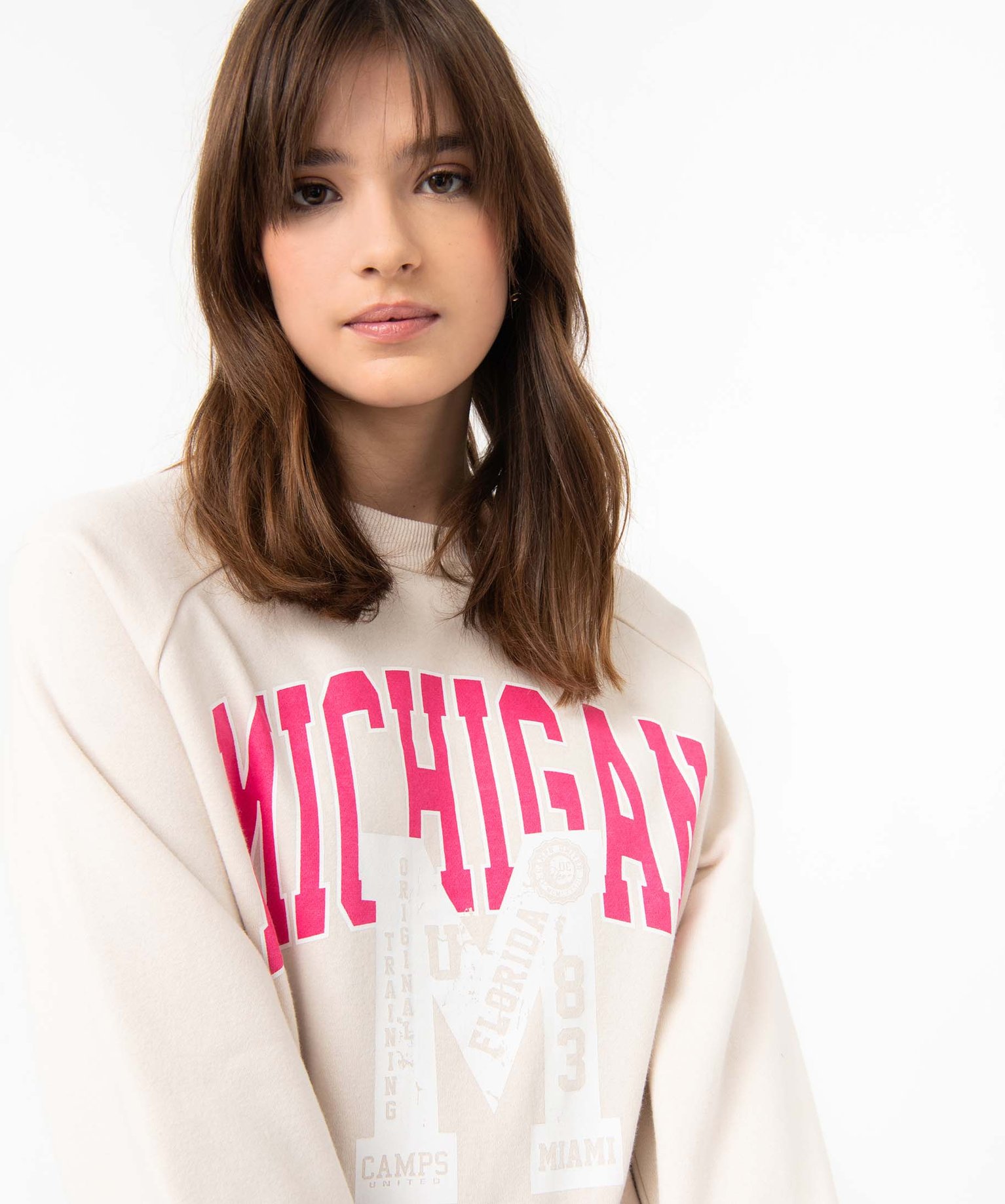 Sweat femme molletonné avec inscription - Camps United ecru | GEMO