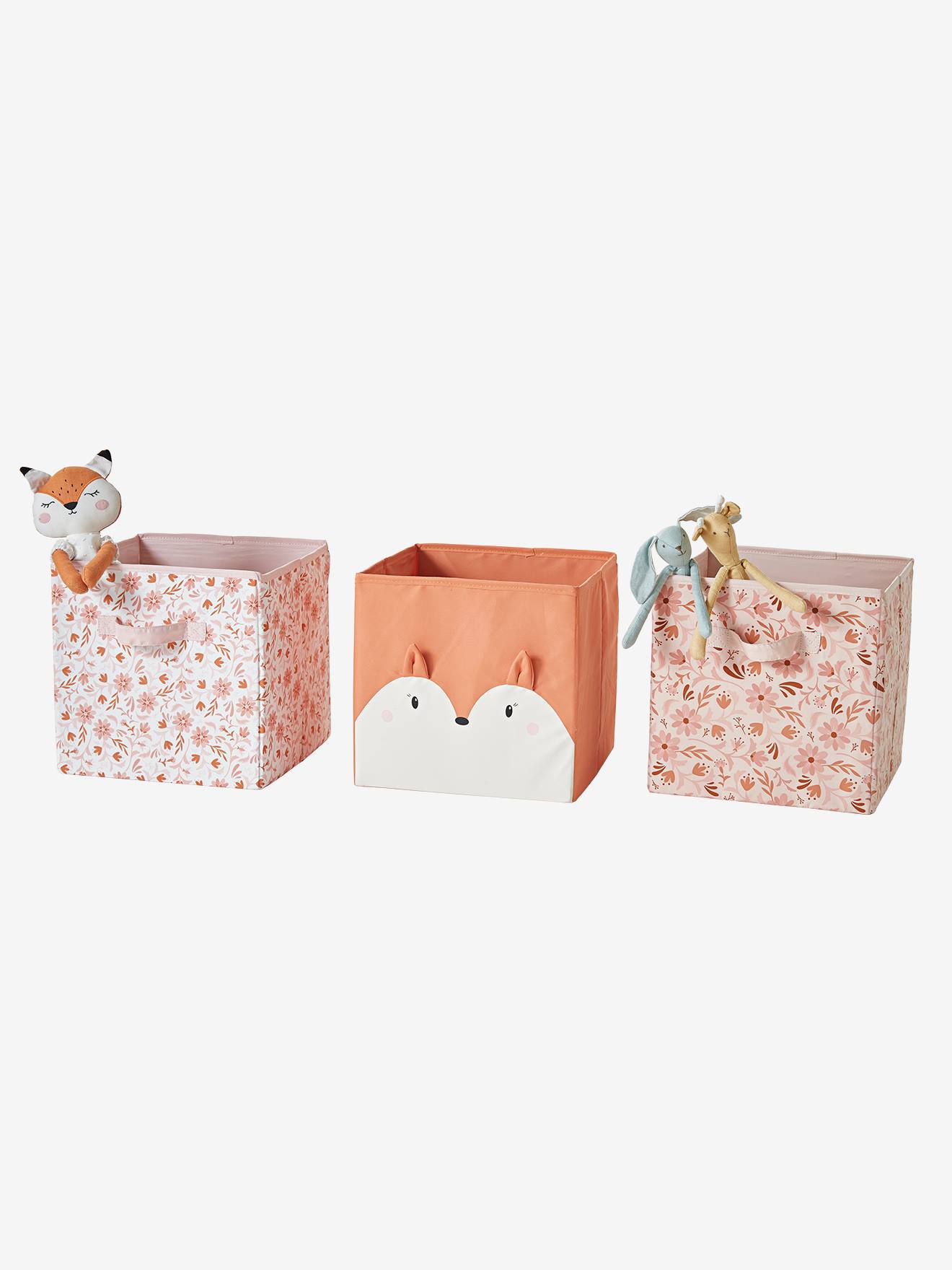 Lot de 3 bacs de rangement FLEURETTES rose