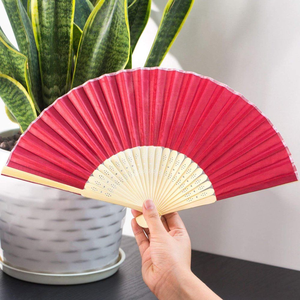 FeelGlad Handfächer Seide Bambus Faltfächer,Hochzeitsgeschenk,(Farbe zufällig)