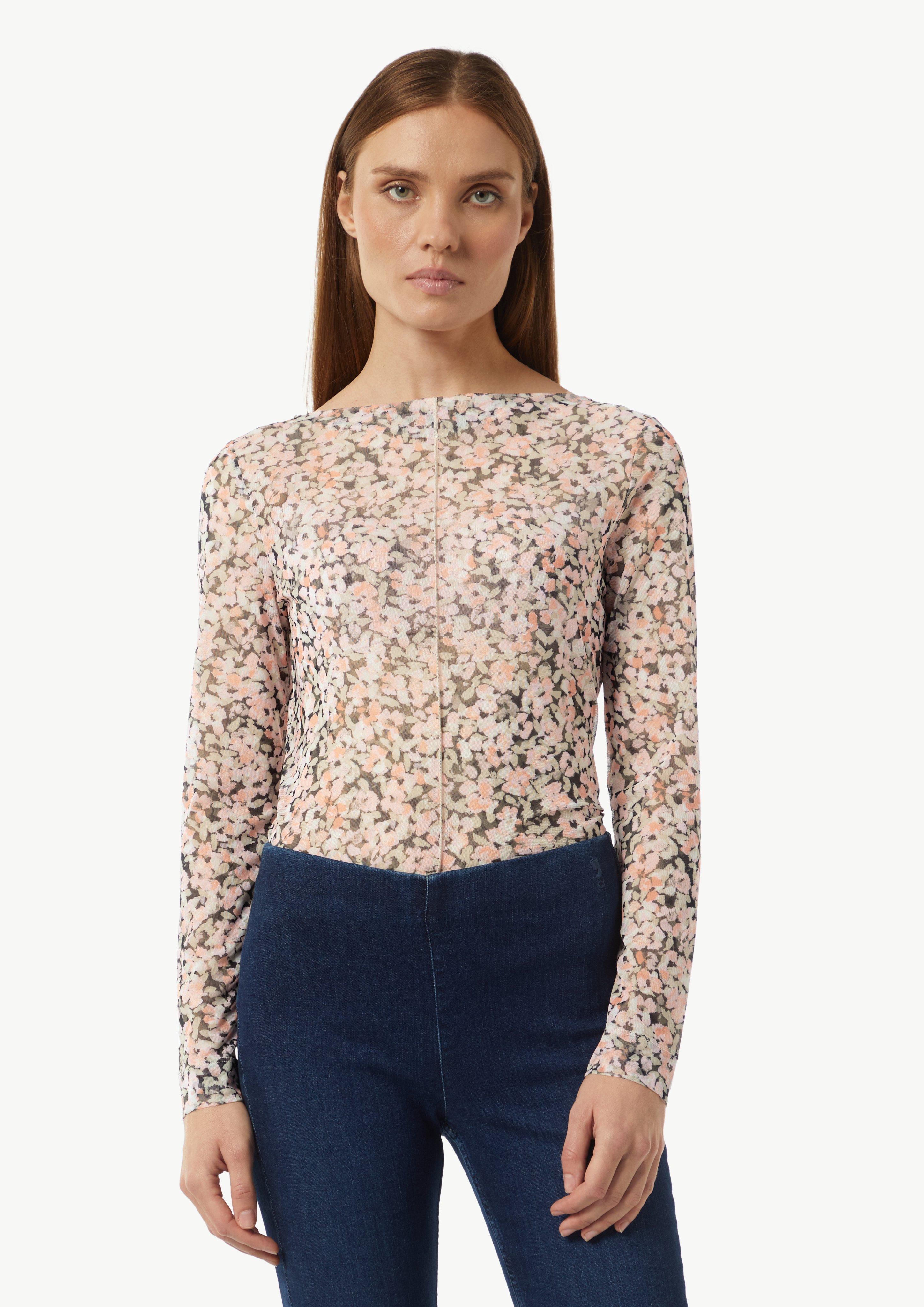 Mesh-Langarmshirt mit floraler Musterung - pfirsich