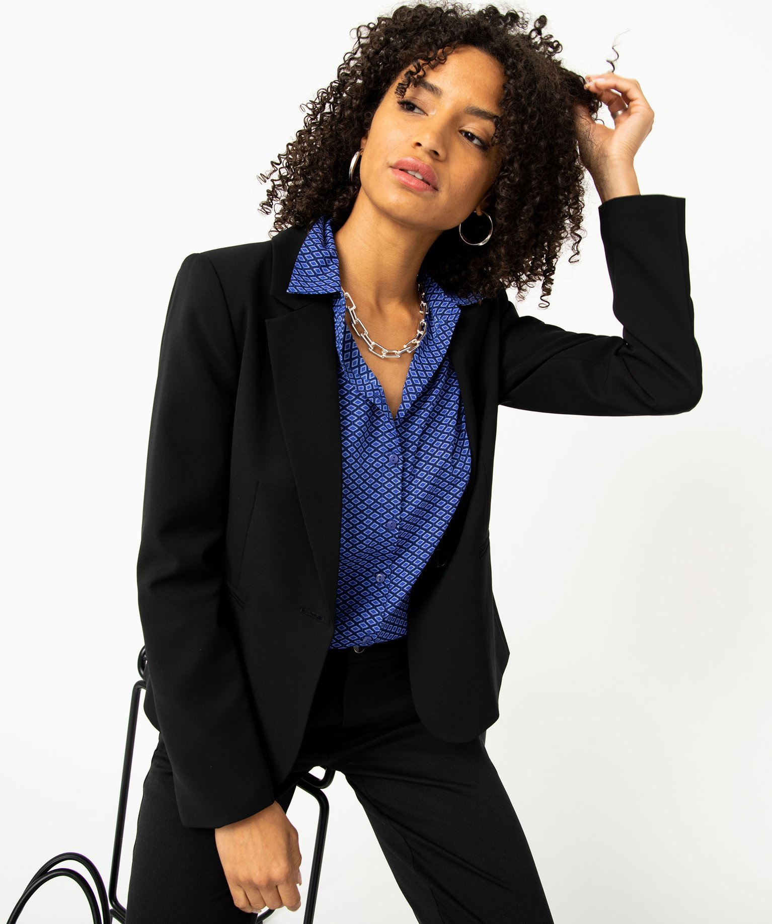 Veste de tailleur unie fermeture un bouton femme noir | GEMO
