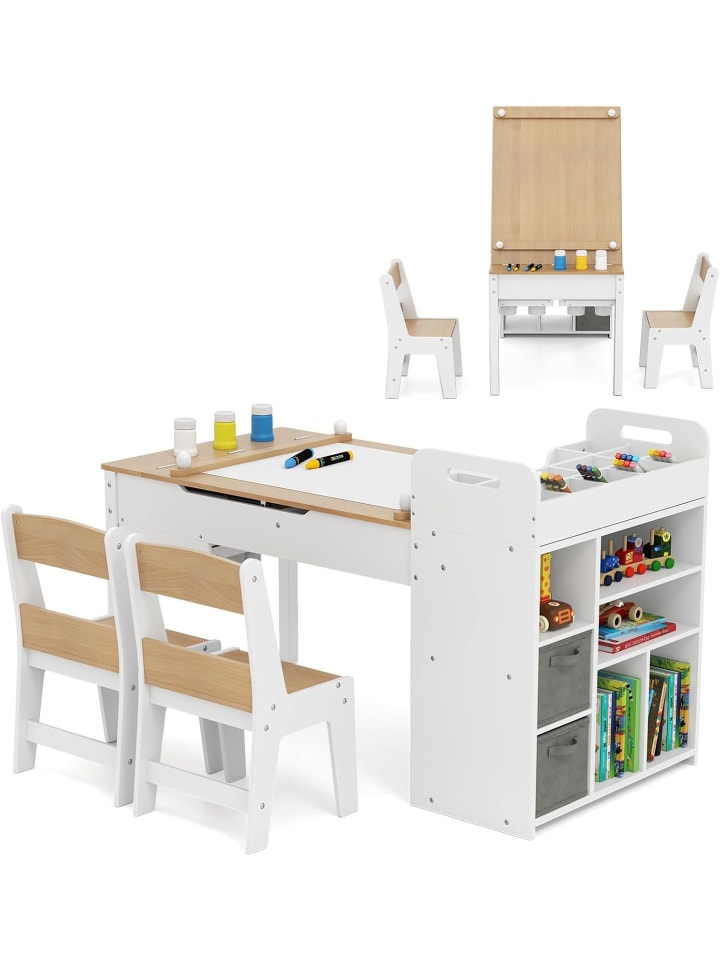 COSTWAY Kindertisch Set 3 in 1 mit Staffelei & Stauraum in Beige günstig kaufen onesize
