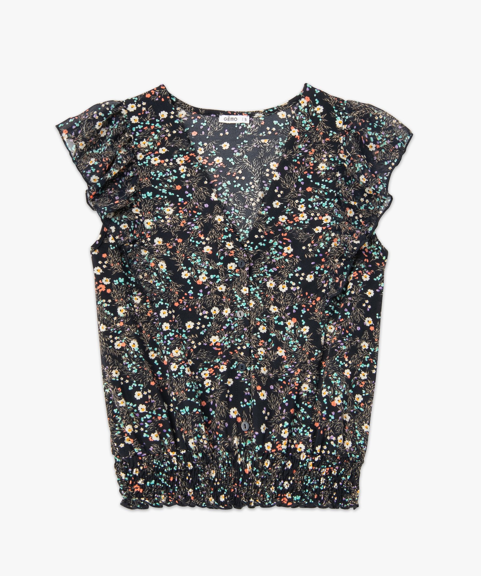 Tee-shirt femme à manches courtes avec volants sur les épa... imprime | GEMO