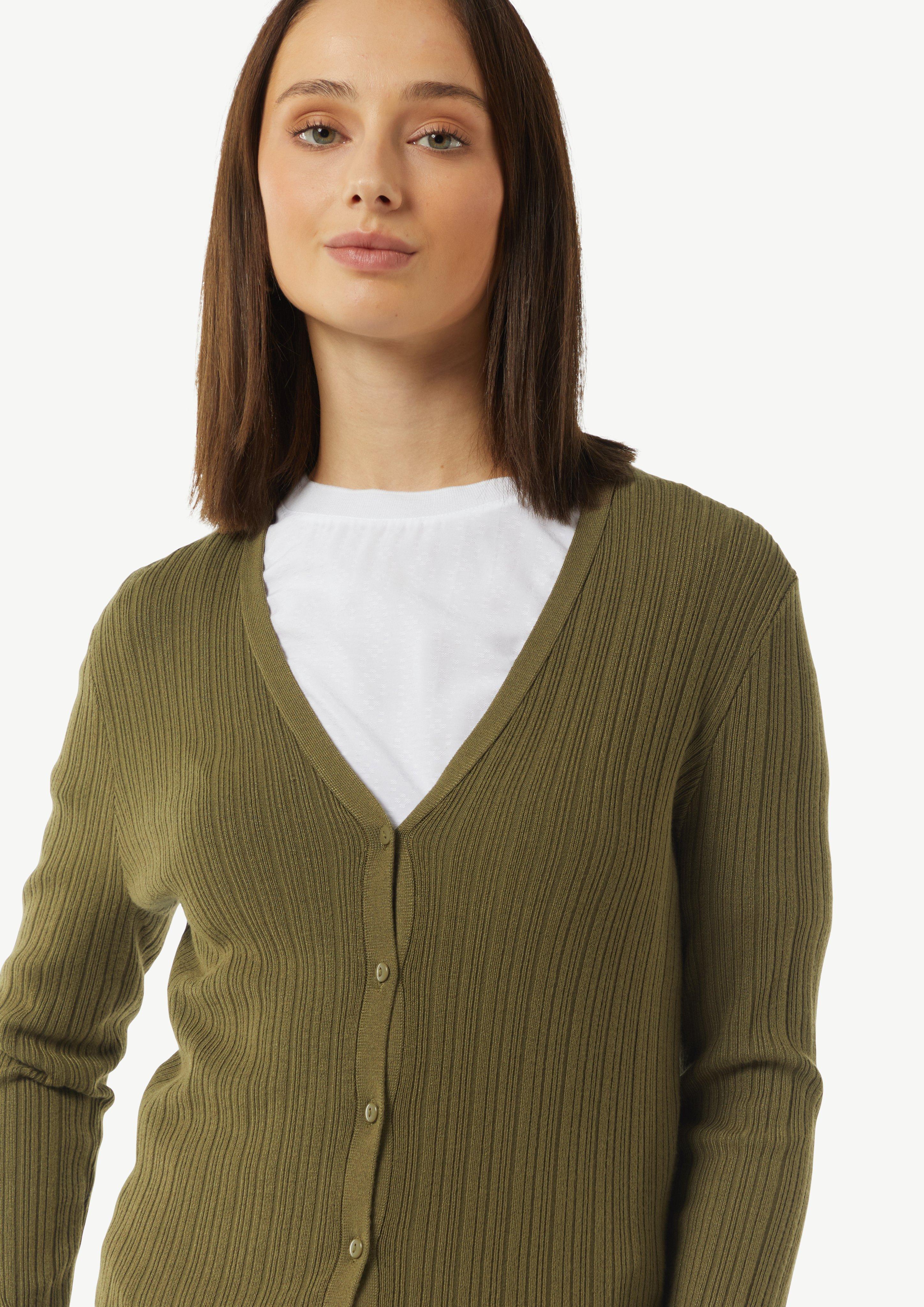 Gerippte Strickjacke im Slim Fit - guacamole