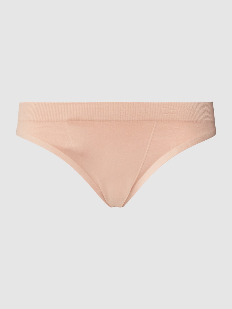 String mit Label-Schriftzug in beige