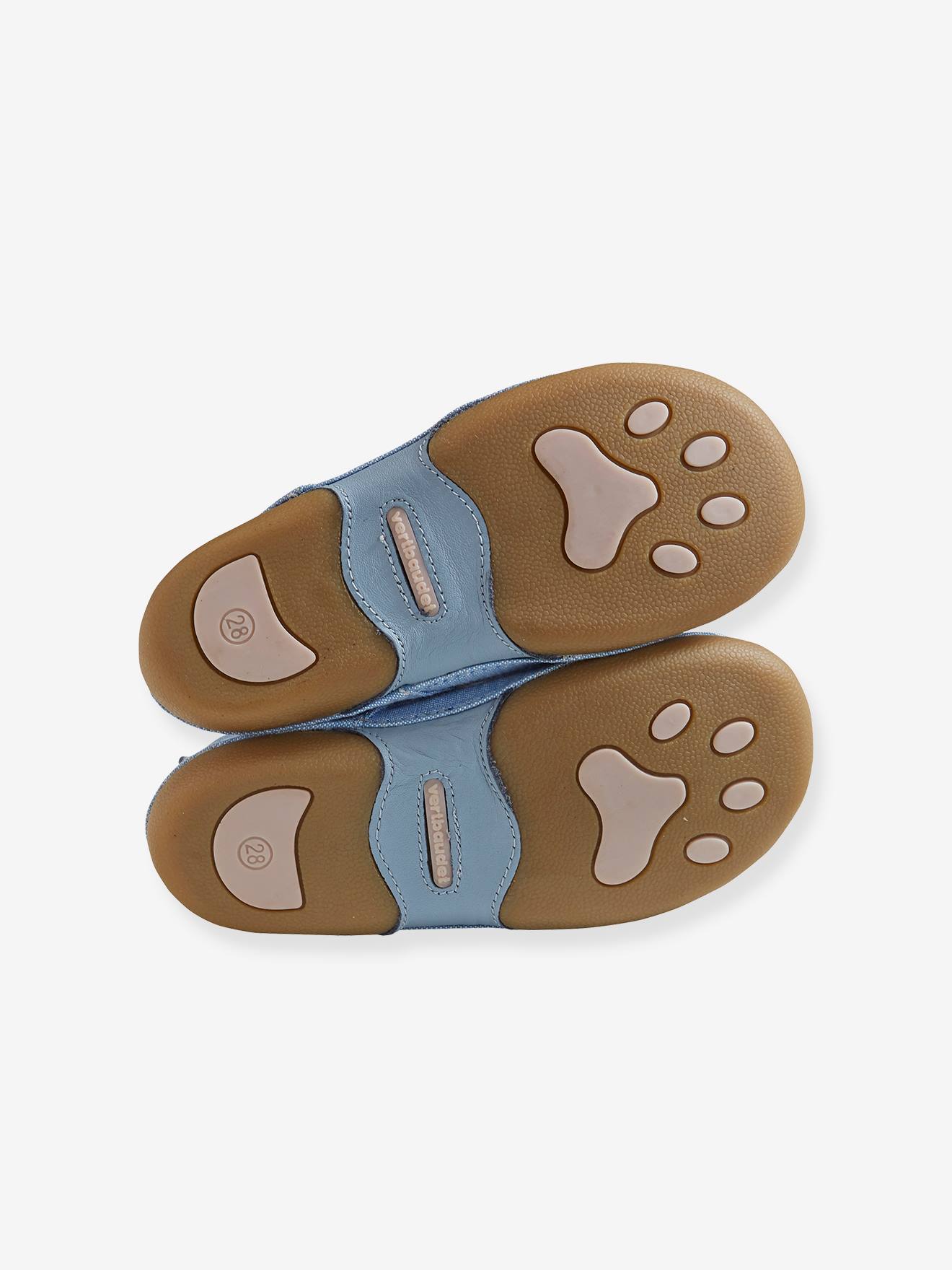 Chaussons scratchés fille en toile bleu clair denim