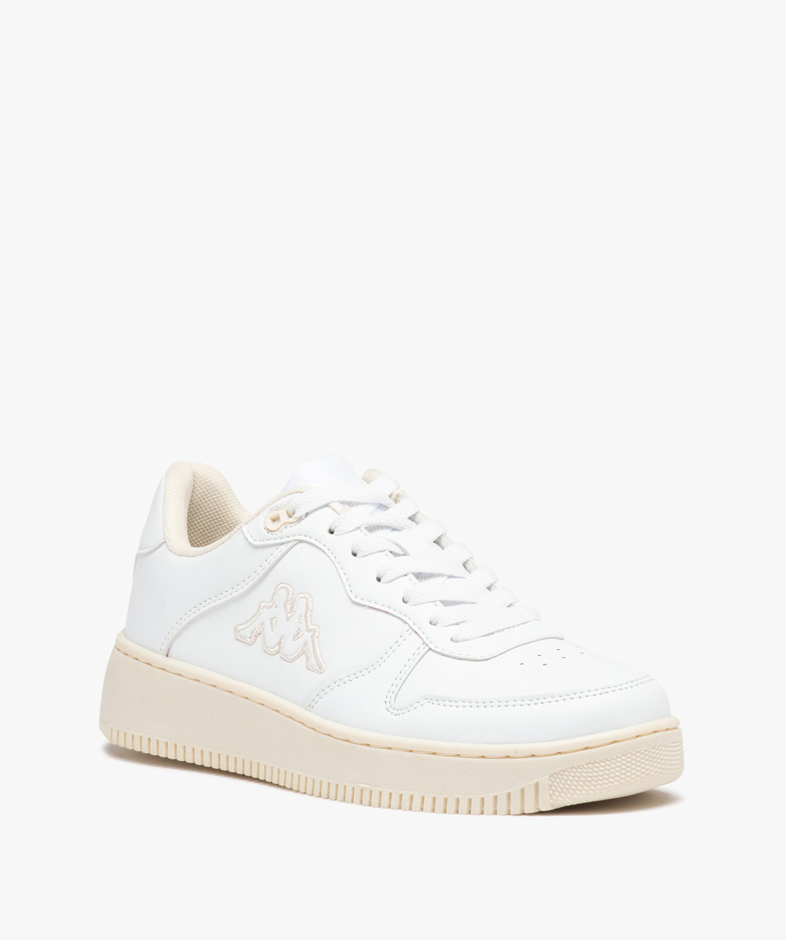 Baskets femme unies style rétro à lacets - Kappa blanc | GEMO
