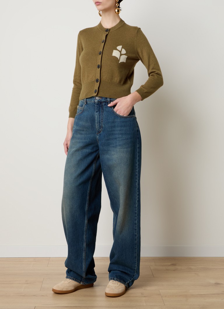 Isabel Marant Mazarine fine-knit cardigan in wool blend with knitted-in logo