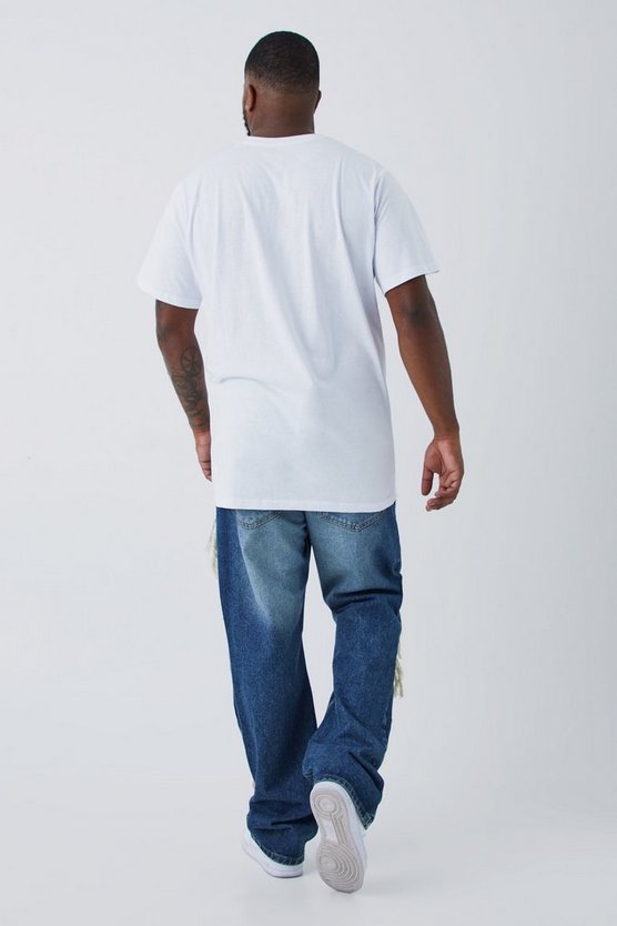 Plus gebleichte Slim-Fit Schlagjeans mit Rissen