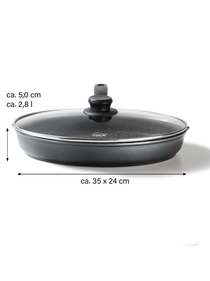 Stoneline Fisch- und Schnitzelpfanne Oval 35x24 cm | mit Deckel in Grau günstig kaufen 35 x 24 cm