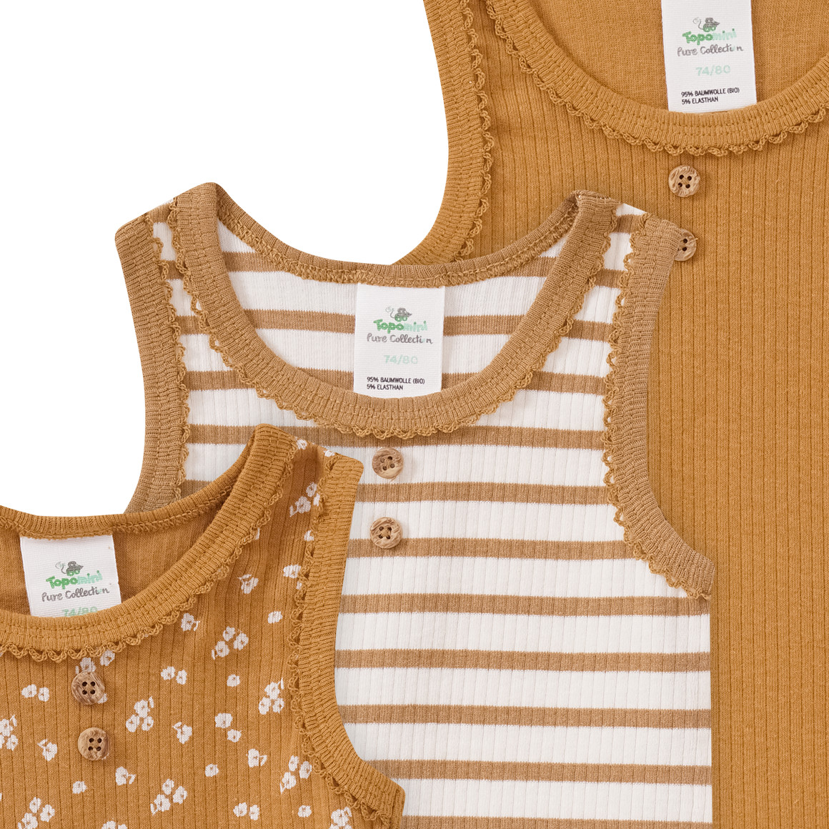 3 Baby Unterhemden mit Rippstruktur