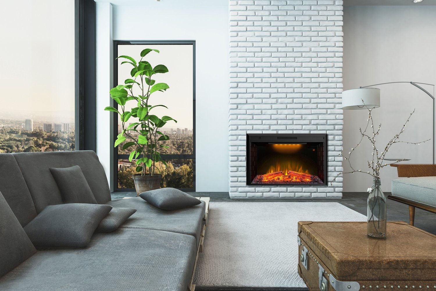 Kaminlicht Elektrokamin Zhora 33 Elektrokamin Wandkamin elektrisch mit Heizung, Einbaukamin, Elektrischer Kamin mit Fernbedienung, Timer, 3D Flammenspiel, LED Feuer