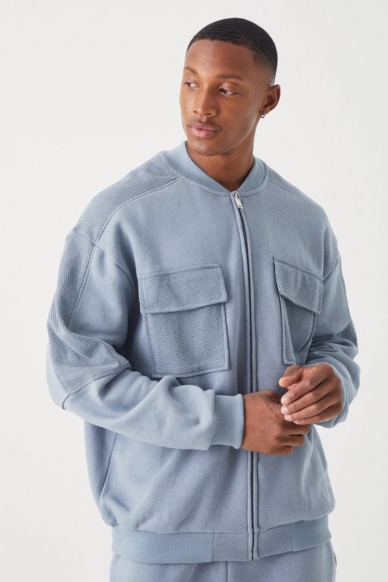 Strukturierte kastige Oversize Bomberjacke mit Taschen