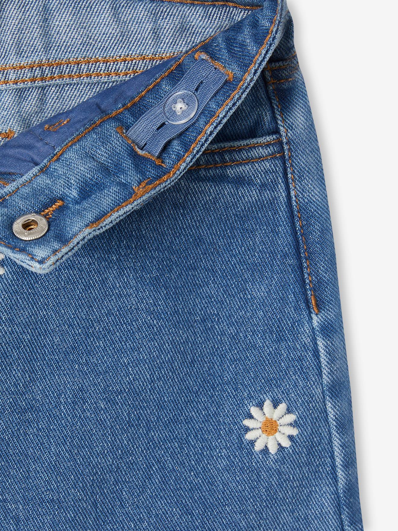 Vertbaudet Mädchen Jeansshorts mit Blumenstickerei - blue stone