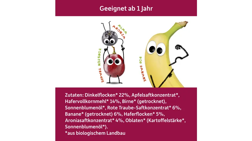 Freche Freunde Bio Getreideriegel Rote Traube, Aronia & Banane 4er-Pack 92 g