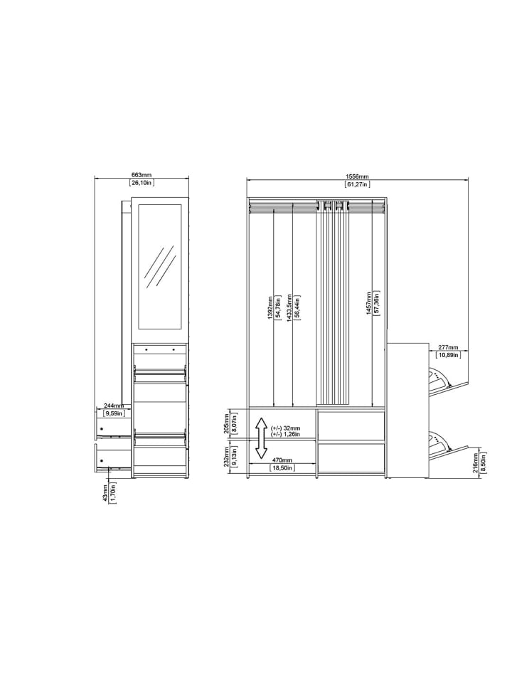 ebuy24 Kleiderschrank Kimmy Walnuss 128 x 41 cm günstig kaufen onesize