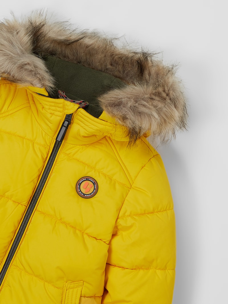 Steppjacke mit abnehmbarem Webpelzbesatz in gelb