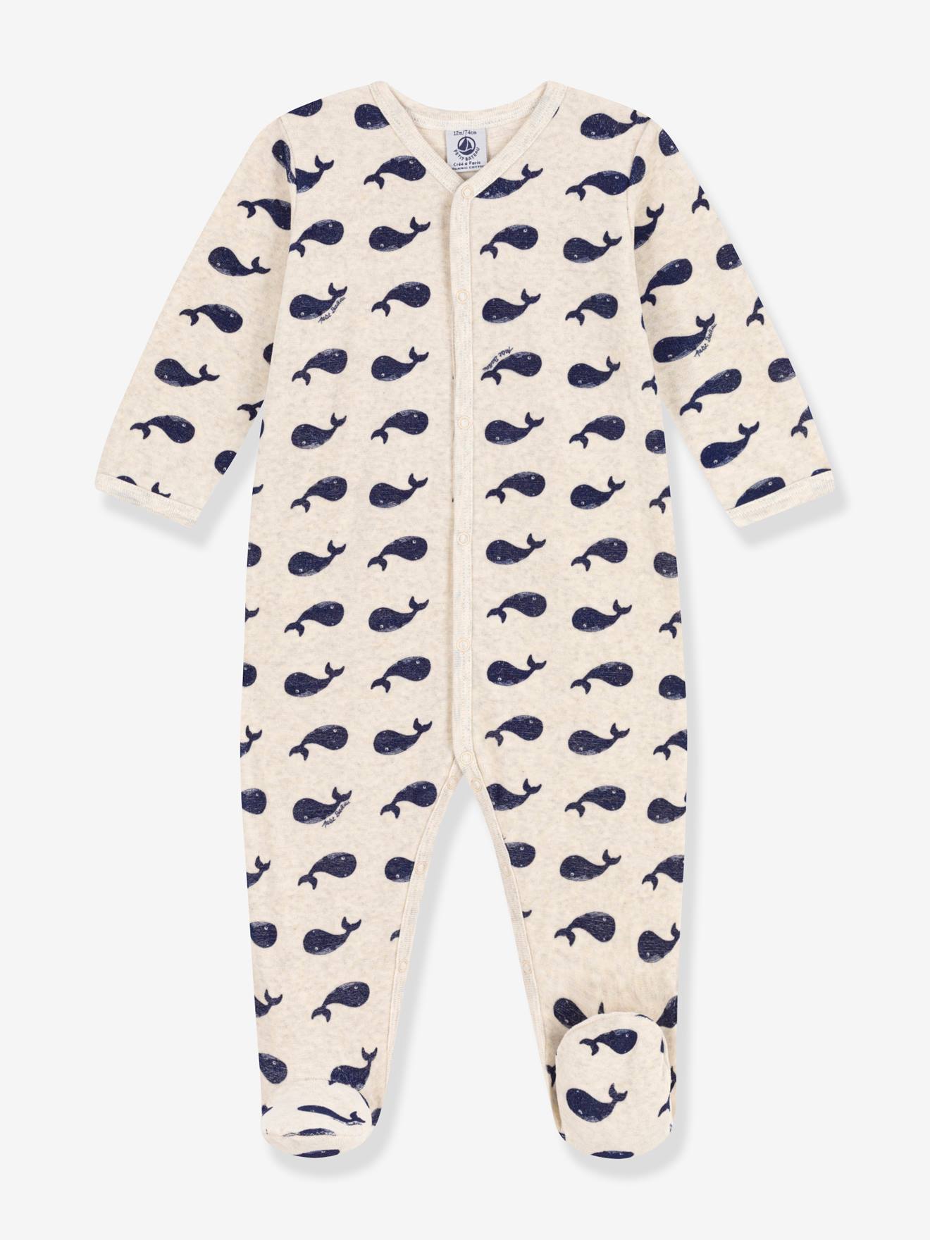 Petit Bateau Baby Samt-Strampler PETIT BATEAU, Bio-Baumwolle - beige meliert